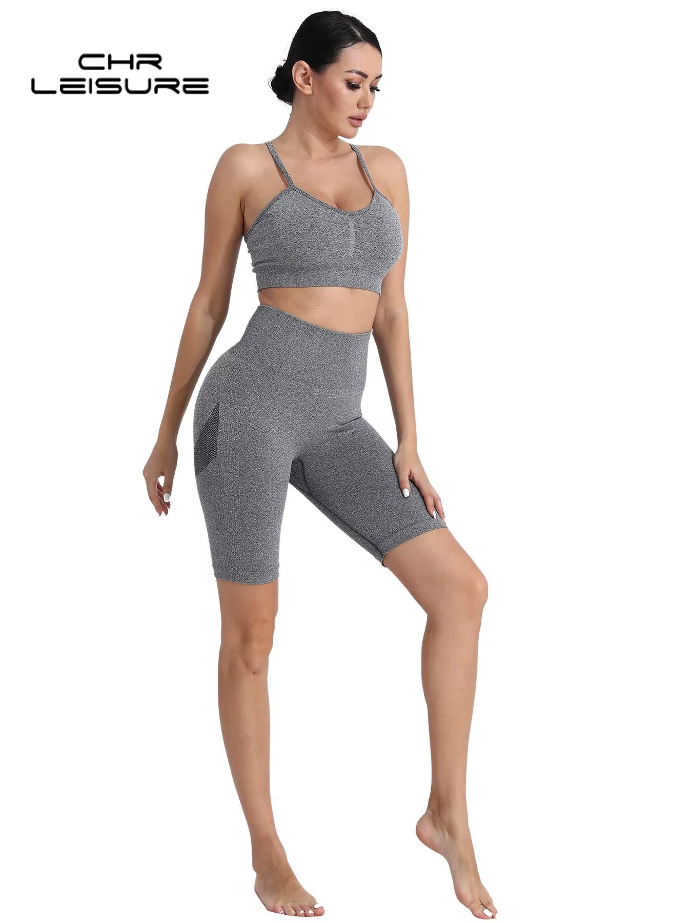 High Waist Push-Up Women's Fitness Short Set - Seamless Two-Piece Matching Outfit