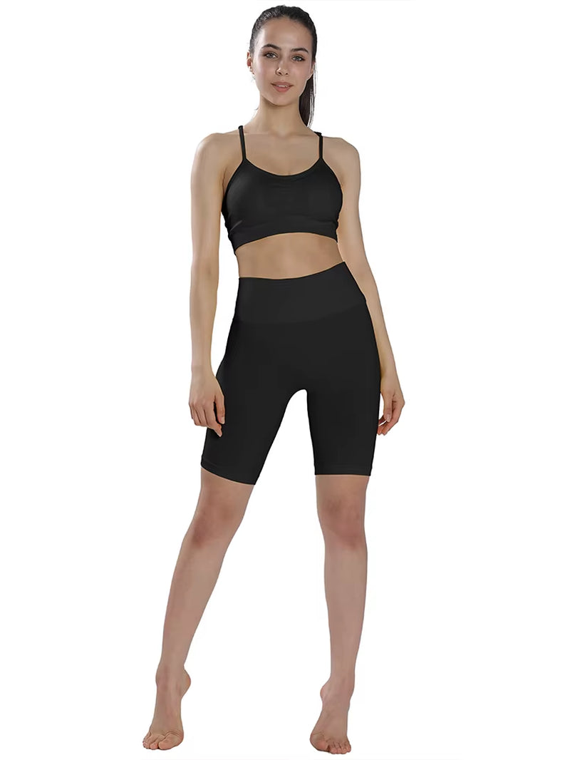 High Waist Push-Up Women's Fitness Short Set - Seamless Two-Piece Matching Outfit