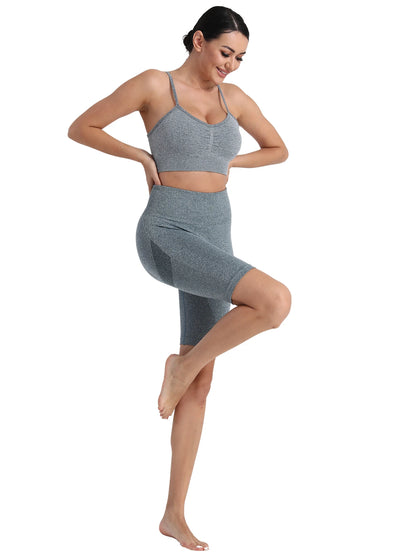High Waist Push-Up Women's Fitness Short Set - Seamless Two-Piece Matching Outfit