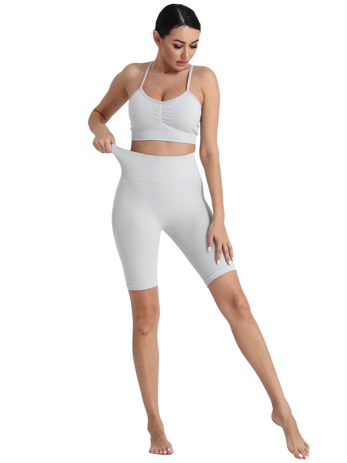 High Waist Push-Up Women's Fitness Short Set - Seamless Two-Piece Matching Outfit