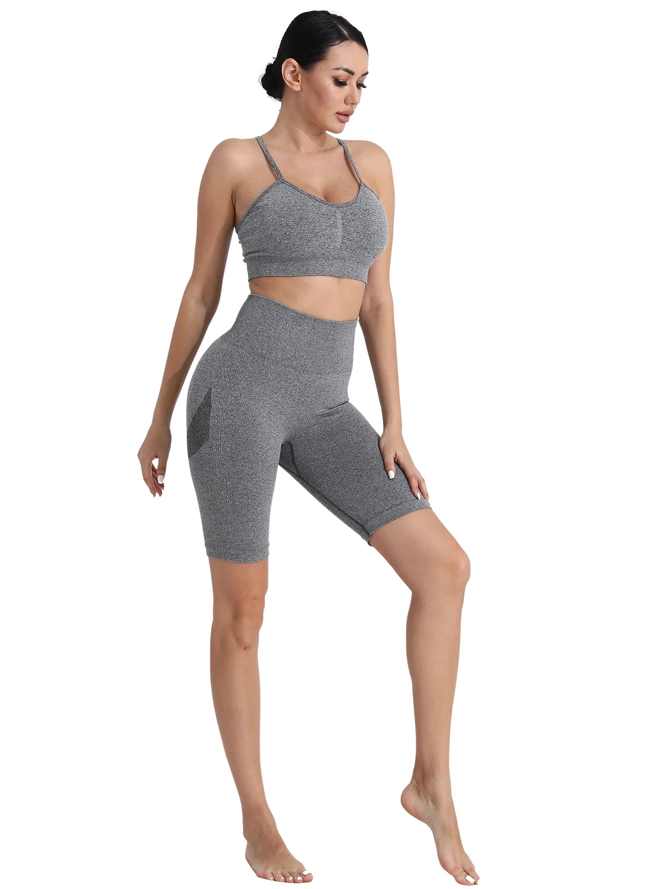 High Waist Push-Up Women's Fitness Short Set - Seamless Two-Piece Matching Outfit